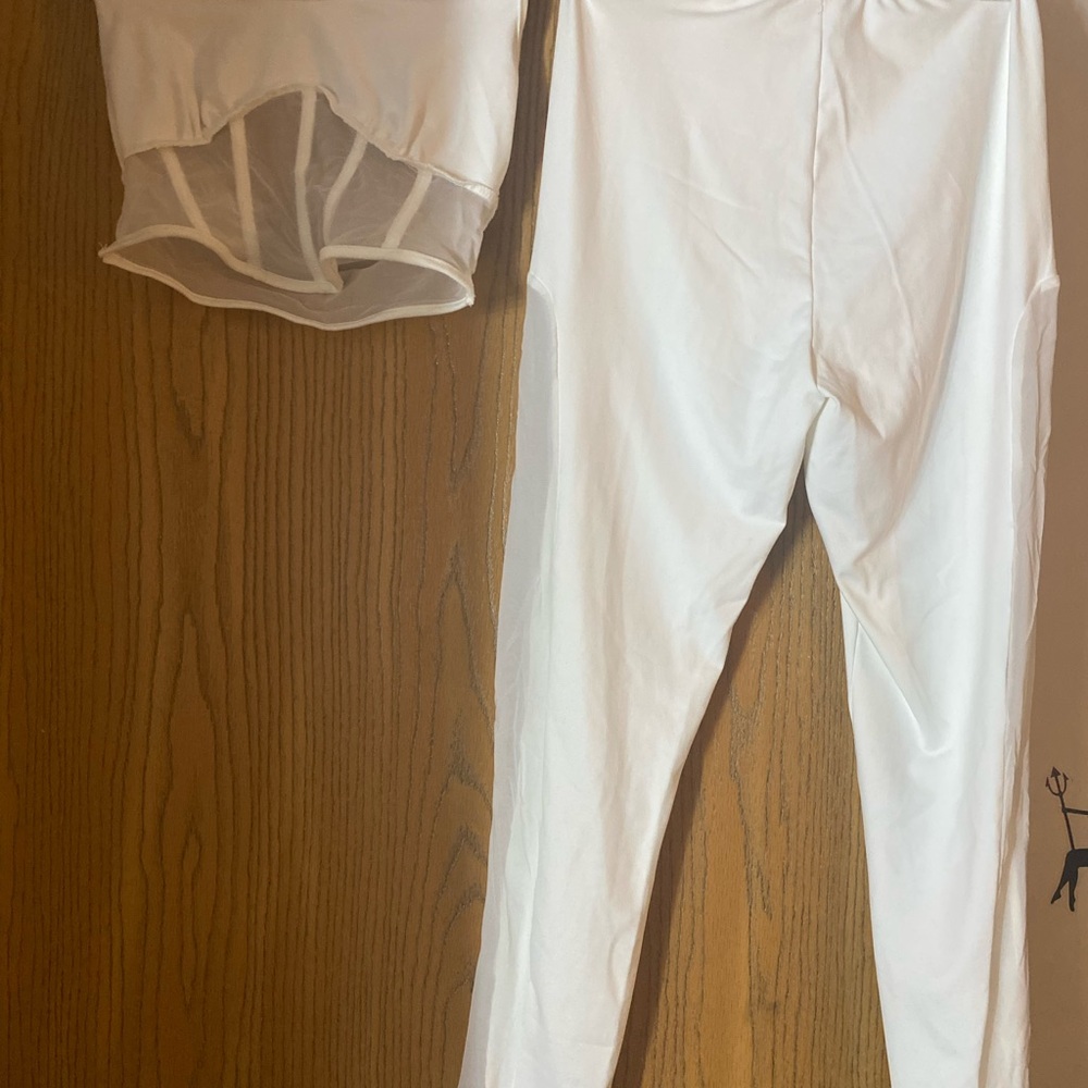 White Leggings with Mesh Detail